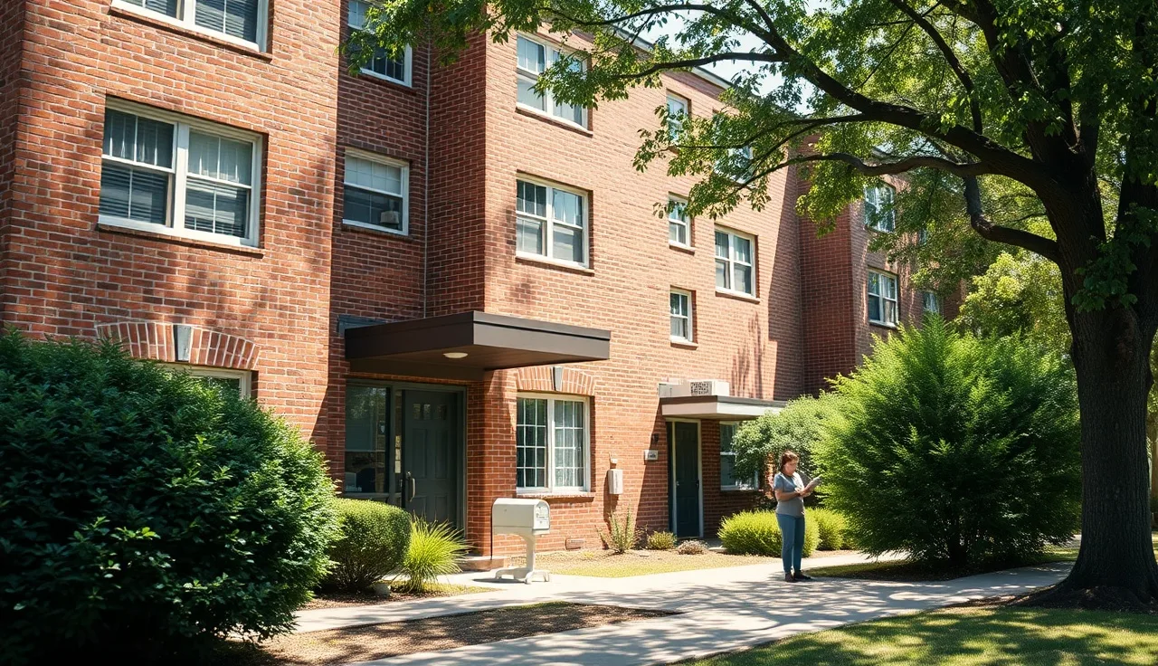 Apartment building exterior in Spartanburg South Carolina on a sunny morning