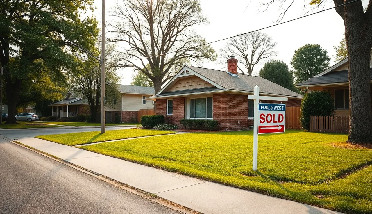 Sold sign in front yard of modest brick home bought with housing voucher