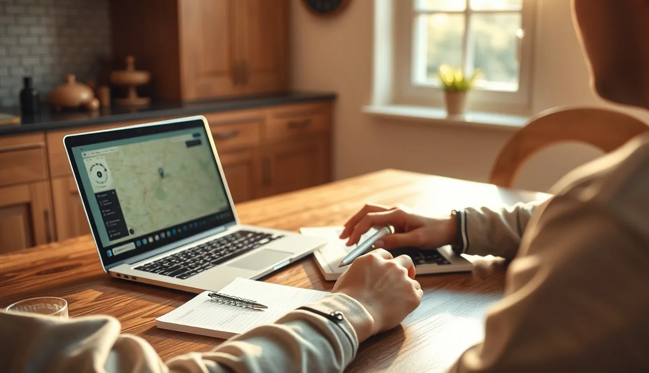 Person using a map search tool on a laptop to find housing resources