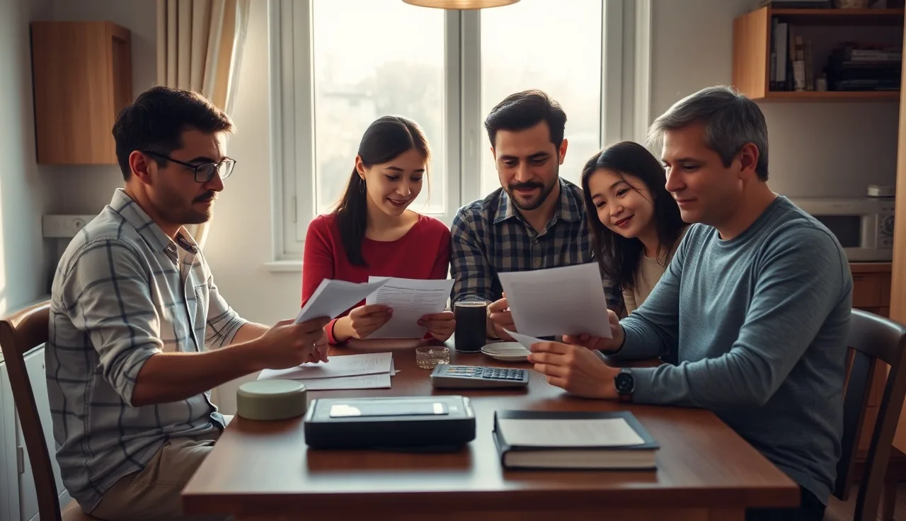Family reviewing housing paperwork at kitchen table to check income eligibility