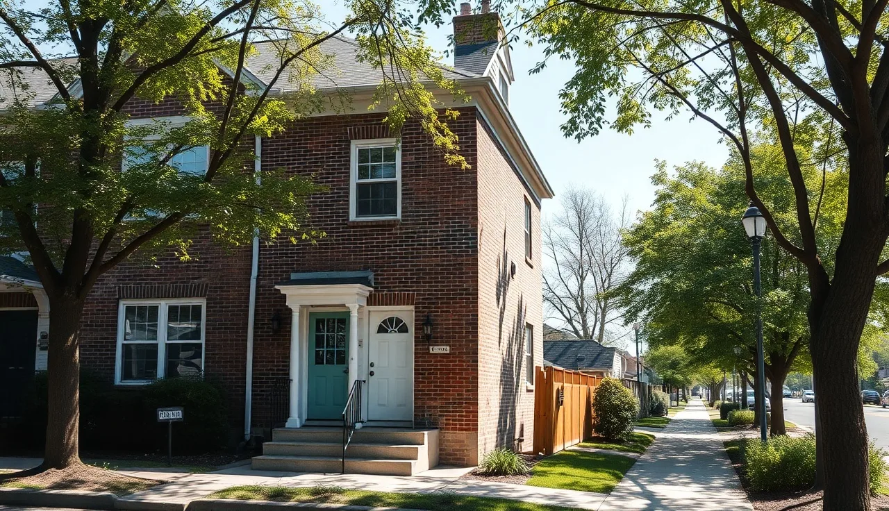 Brick townhouse on a residential street, eligible home type for a homeownership voucher