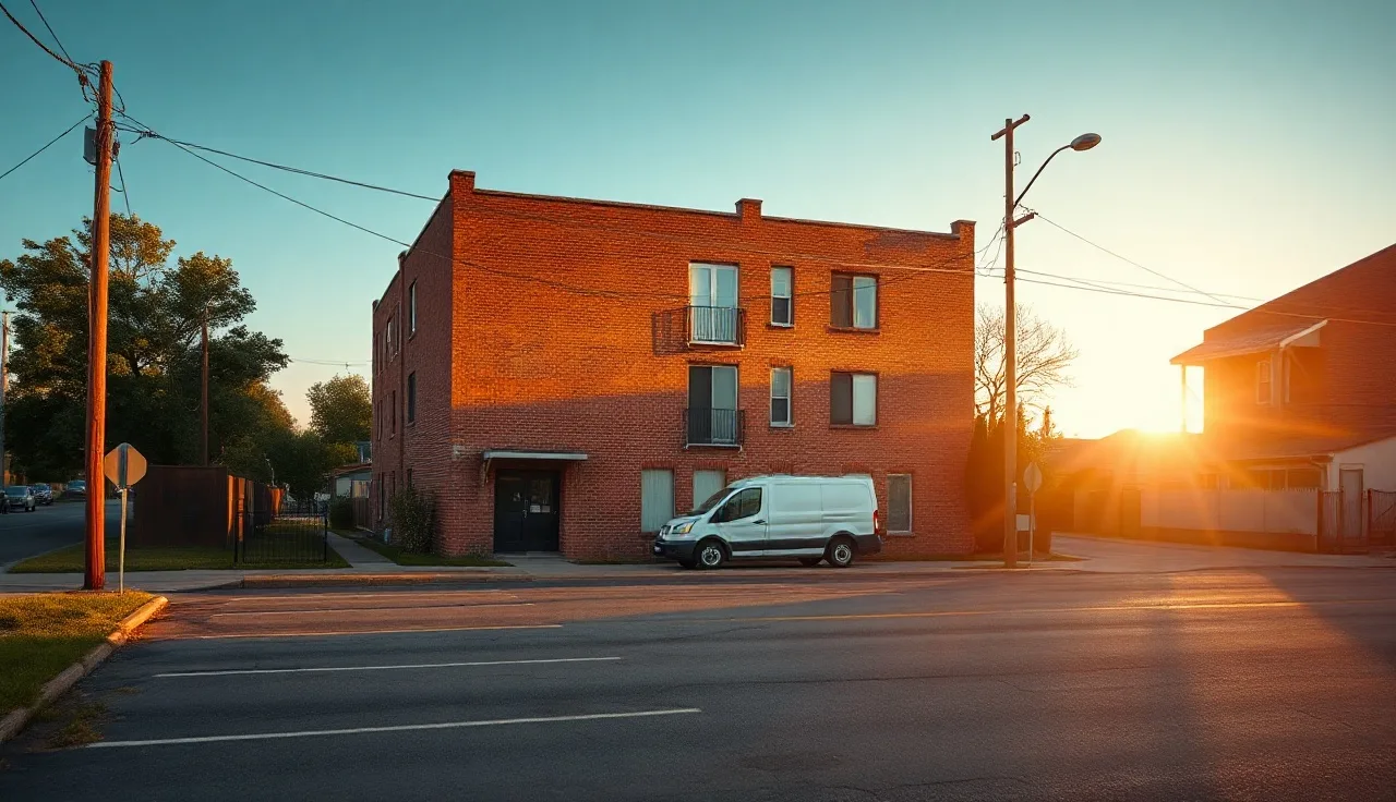 Brick apartment building on a quiet street where Section 8 renters may live