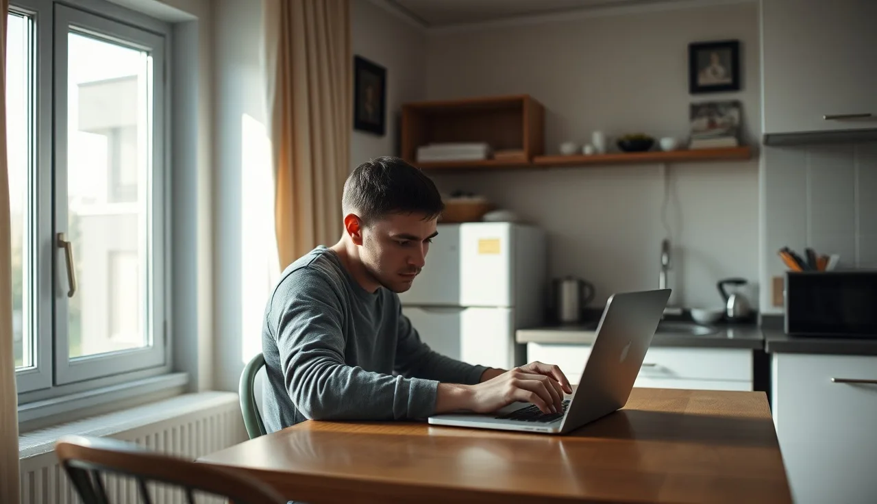Person searching for Section 8 housing listings on a laptop at home