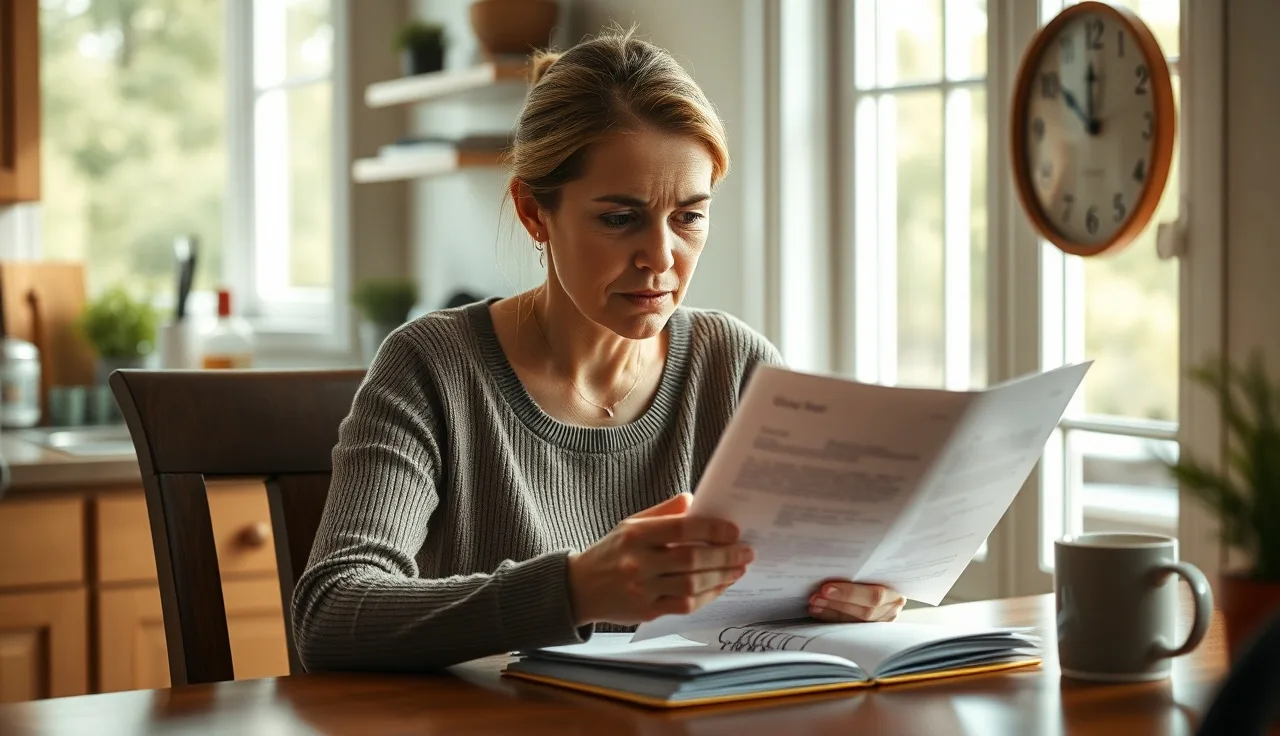 Woman opening an official letter at kitchen table, waitlist notice in hand