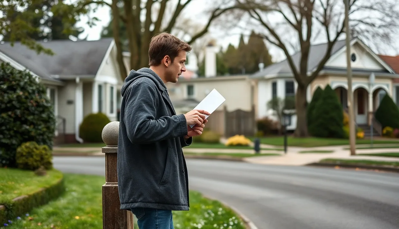Person holding official letter at mailbox outside Portland craftsman homes
