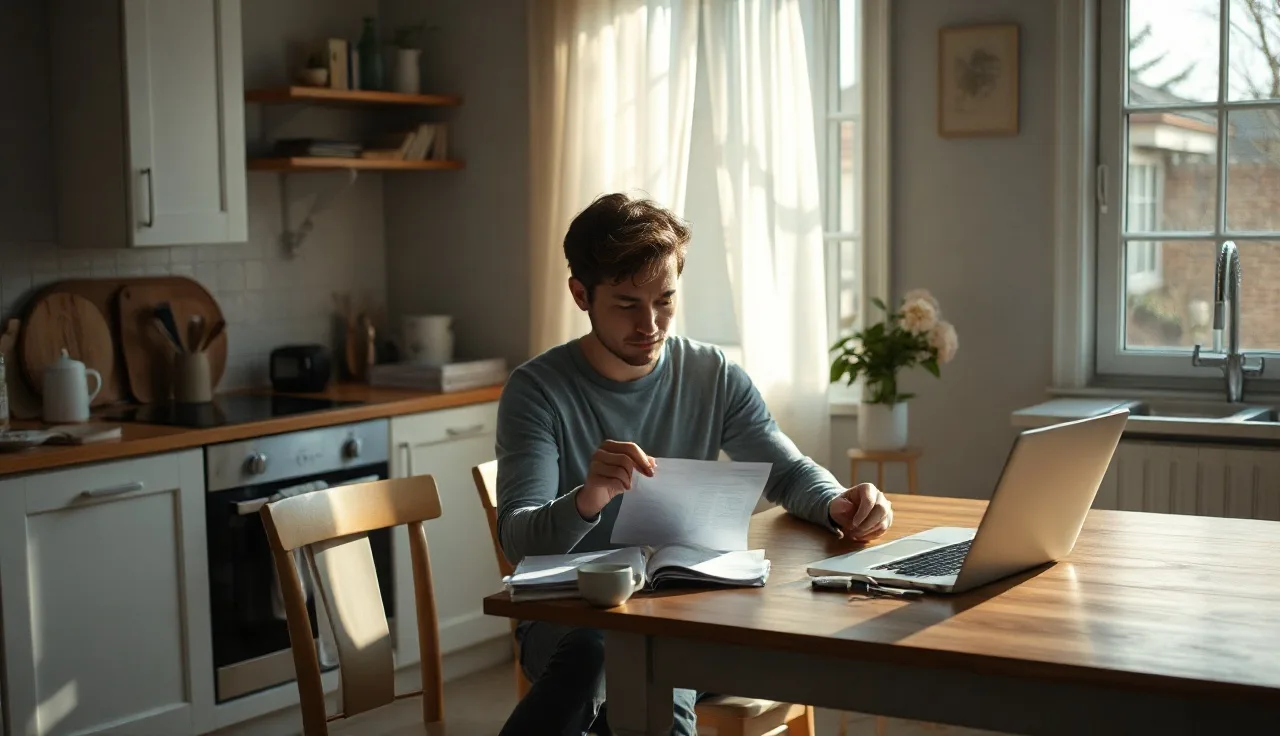 Person reviewing housing paperwork at a kitchen table to check section 8 status