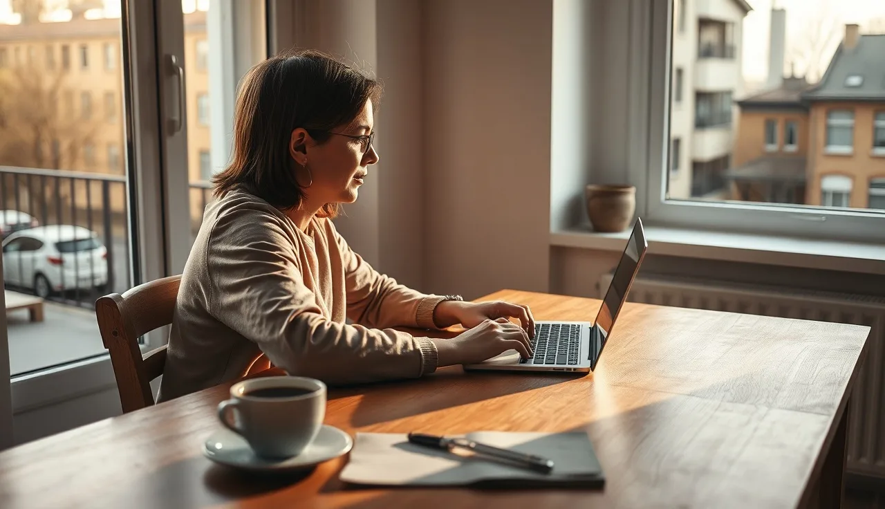 Person checking Section 8 waitlist status on laptop at home kitchen table