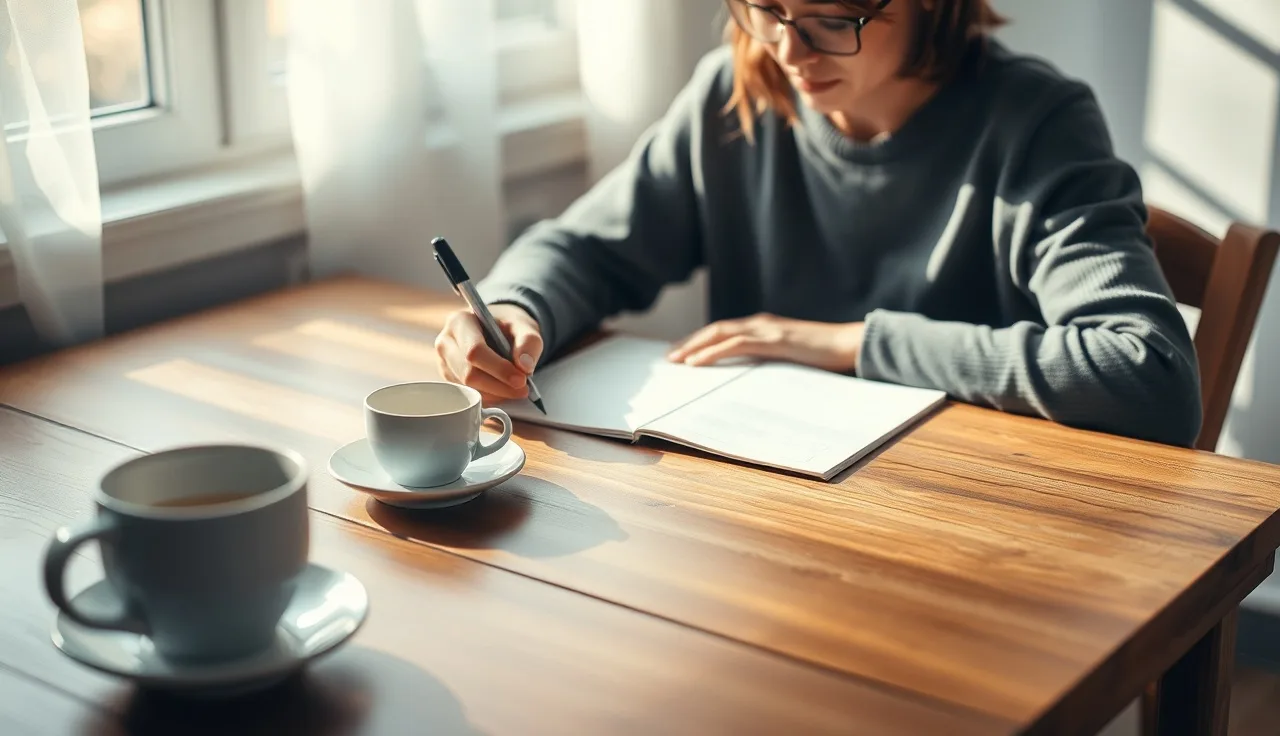 Person writing a letter at a kitchen table, appealing a housing waitlist removal