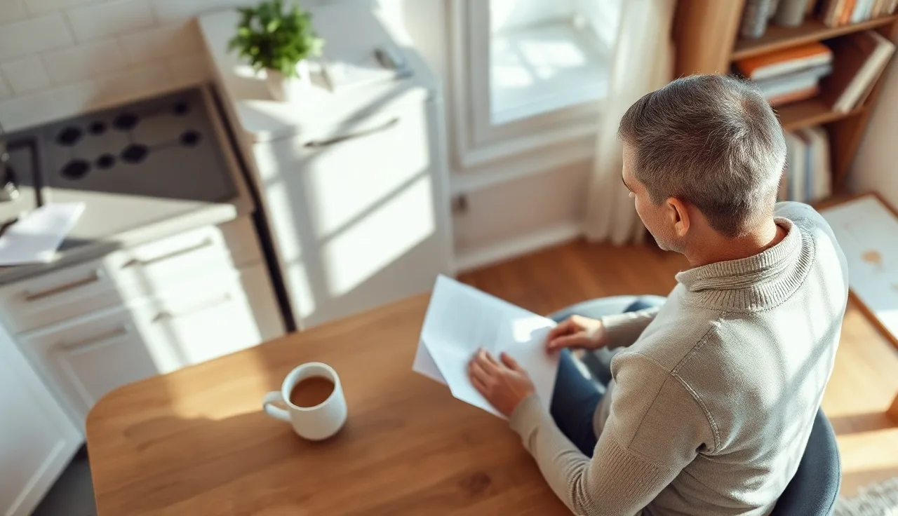 Person reviewing Section 8 housing application forms at a kitchen table