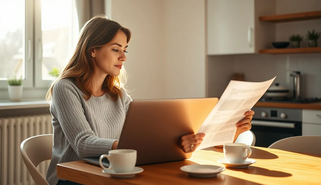 Woman searching for Section 8 rental listings on a laptop at home