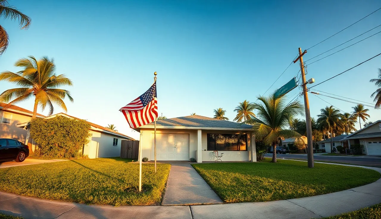 Modest residential home on a quiet Miami street under afternoon sunlight