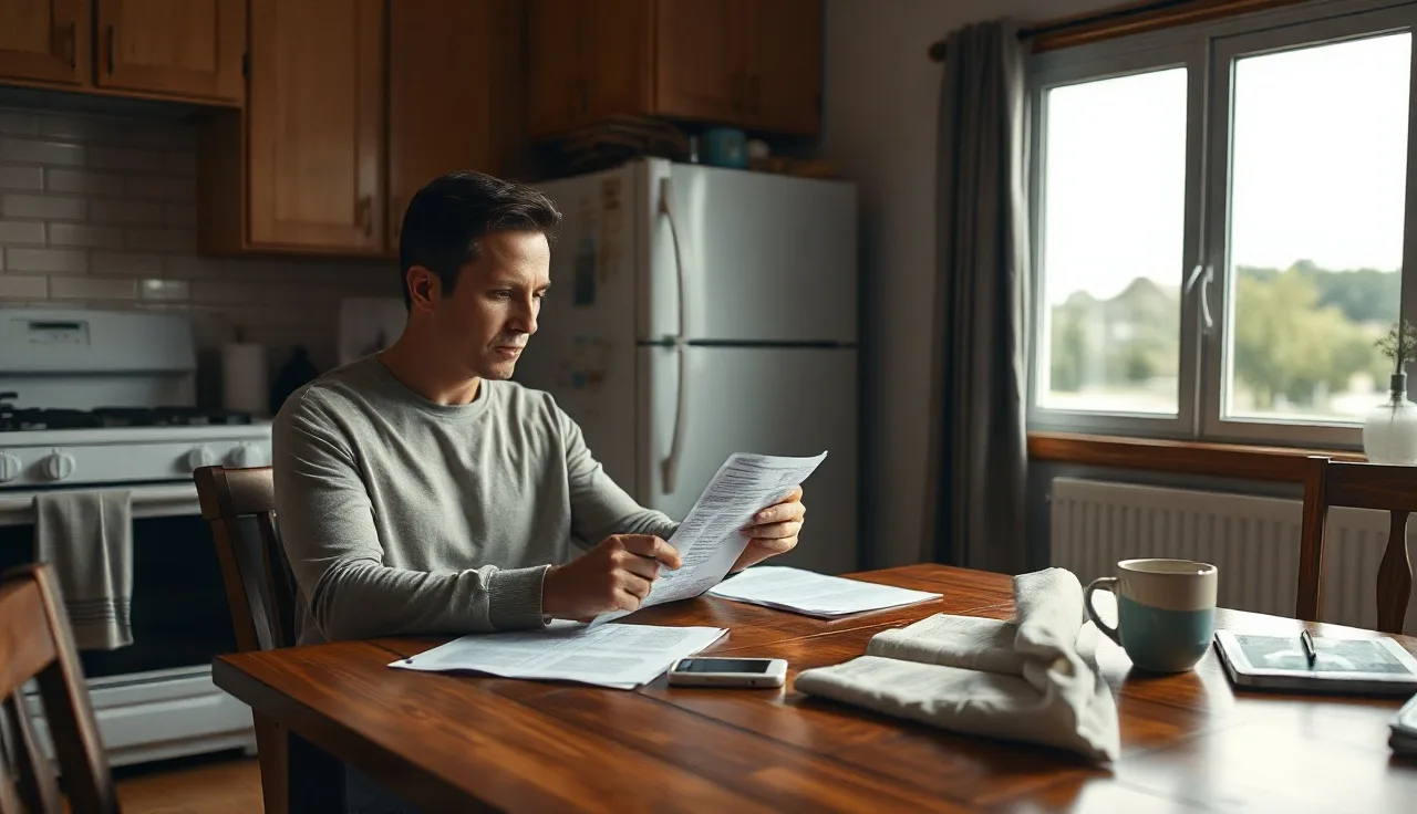 Person reviewing Section 8 housing application paperwork at a kitchen table in Ohio