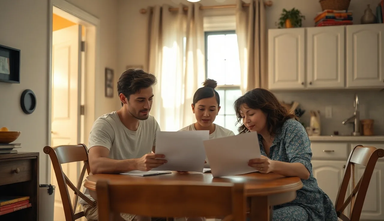 Family reviewing Section 8 housing documents at kitchen table in Orlando apartment