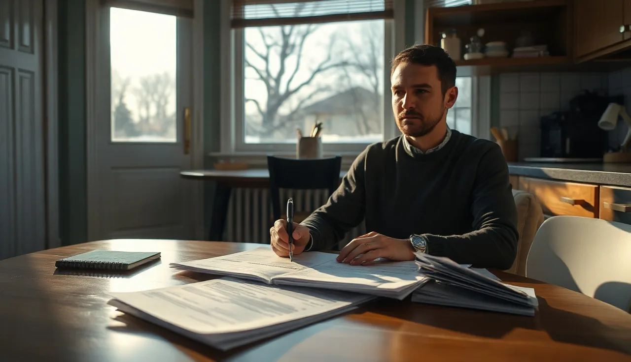 Person reviewing Section 8 housing application forms at a kitchen table in Minnesota