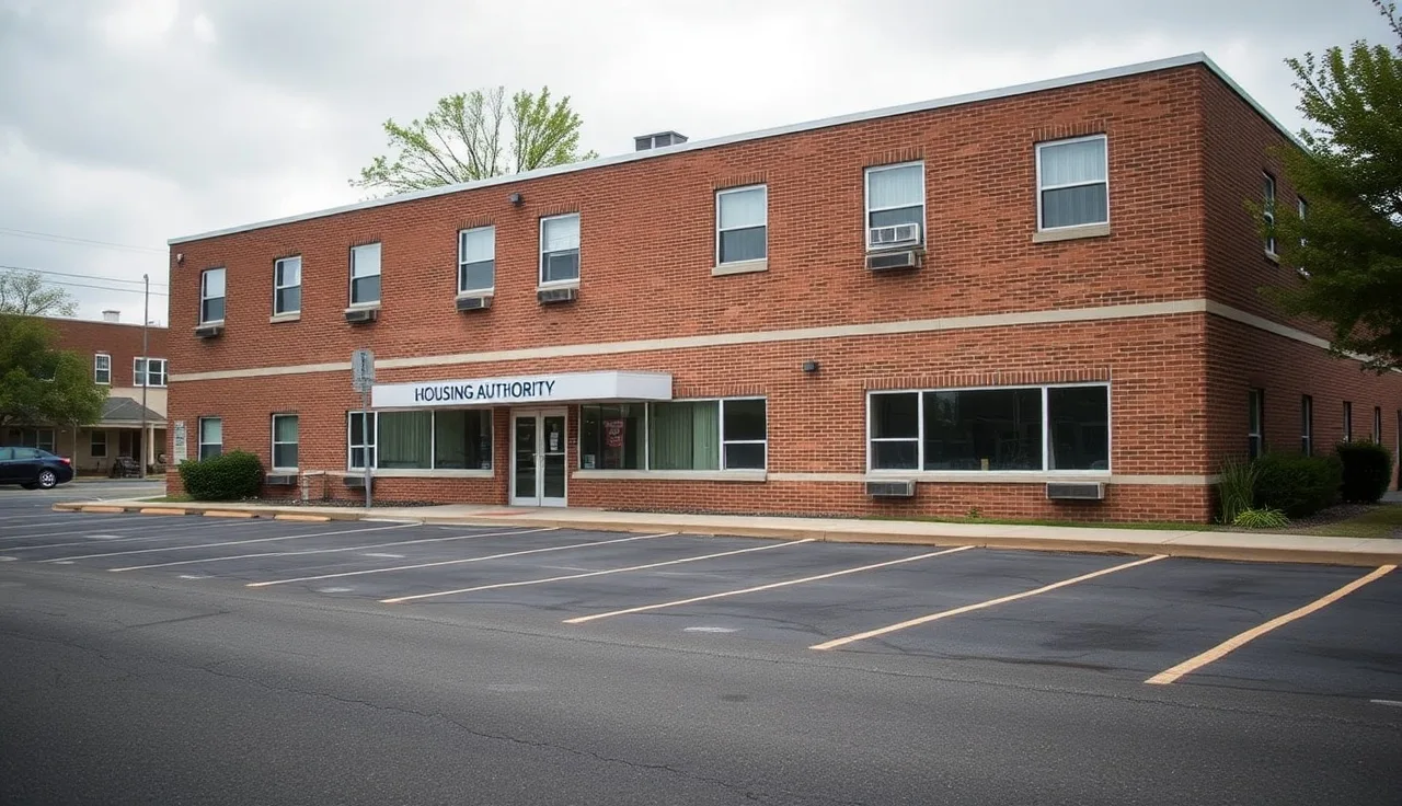New Jersey housing authority office exterior on a cloudy morning